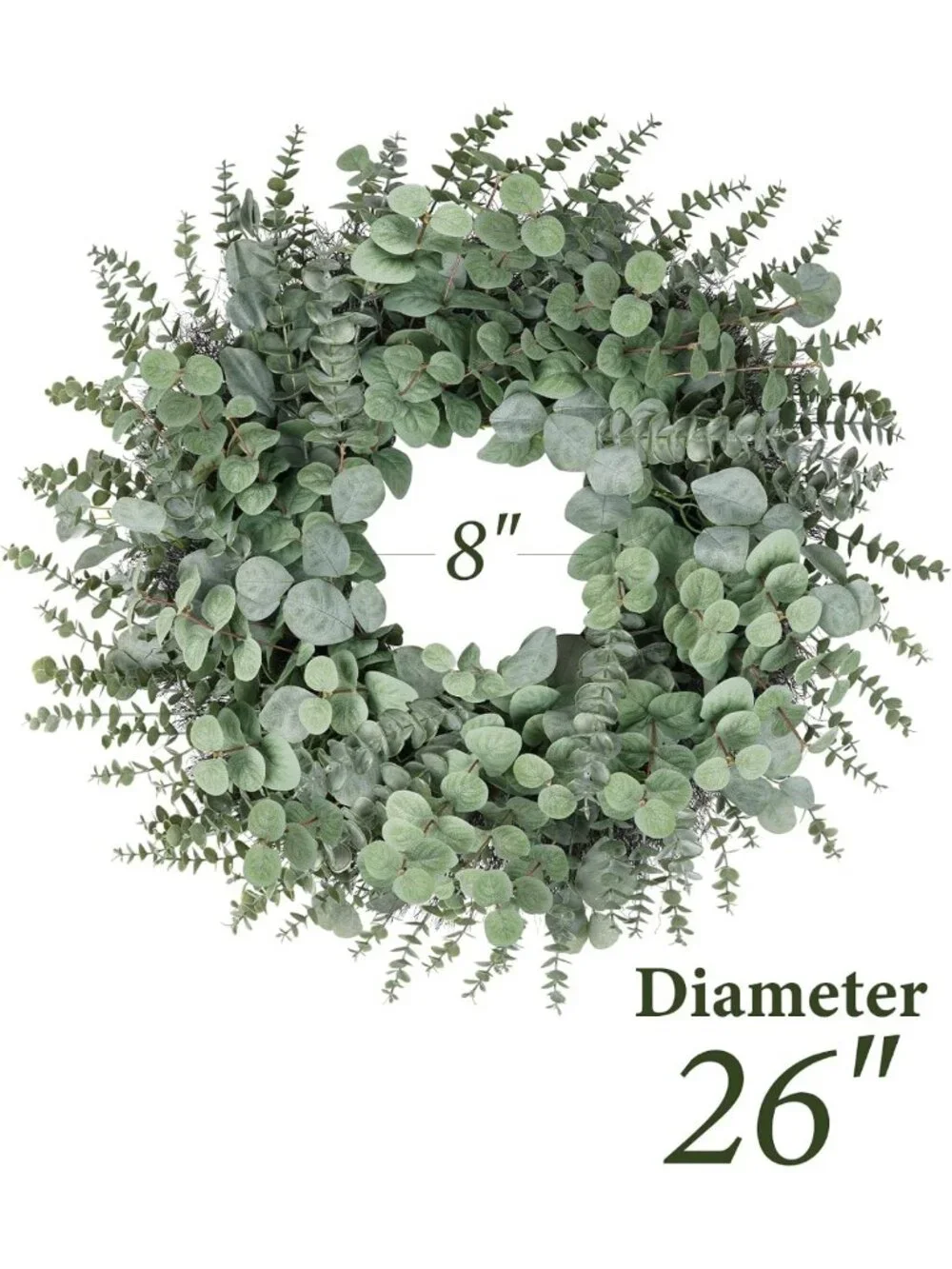 26 Inch Large Eucalyptus Boxwood Wreath - Gray Green Leafy Decor for All Seasons